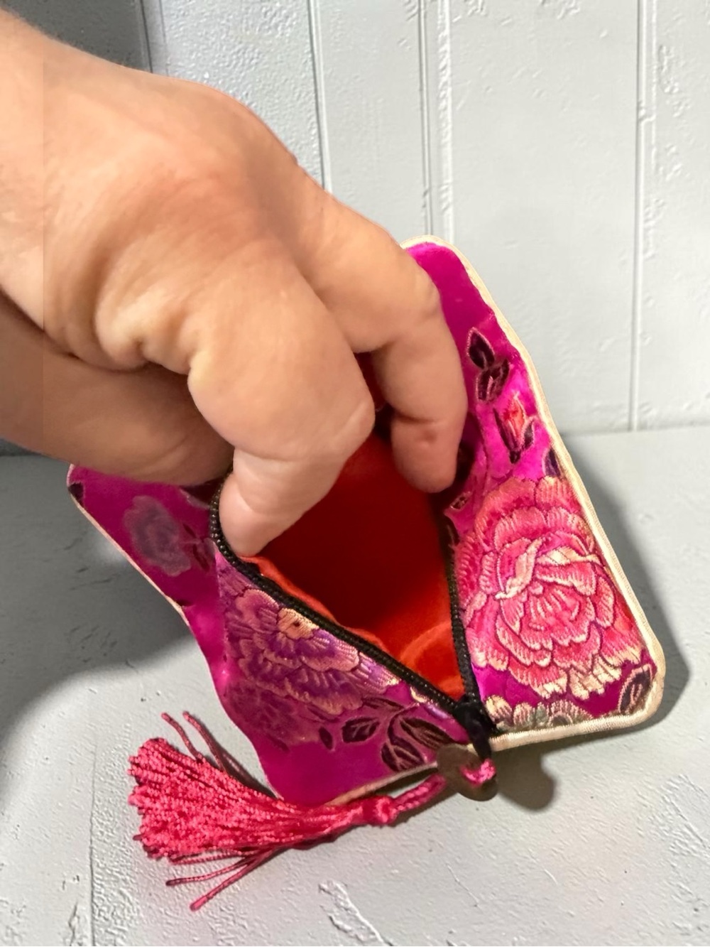 Pink Floral Embroidered Women's Clutch Coin bag